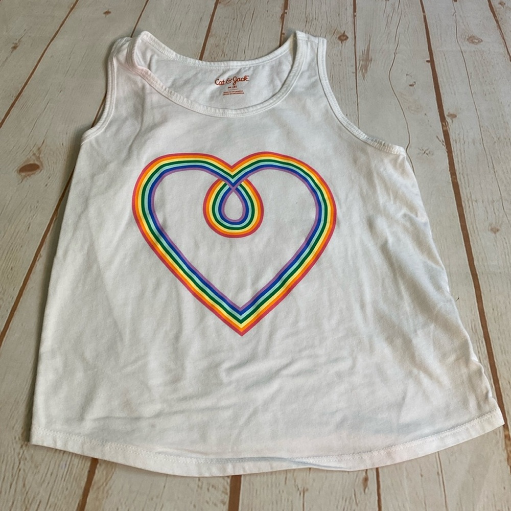 Cat & Jack Rainbow Stripe Heart Pride White Tank Top